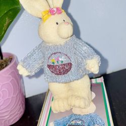 Figurine Girl Bunny Rose Bow Big Knit Sweater