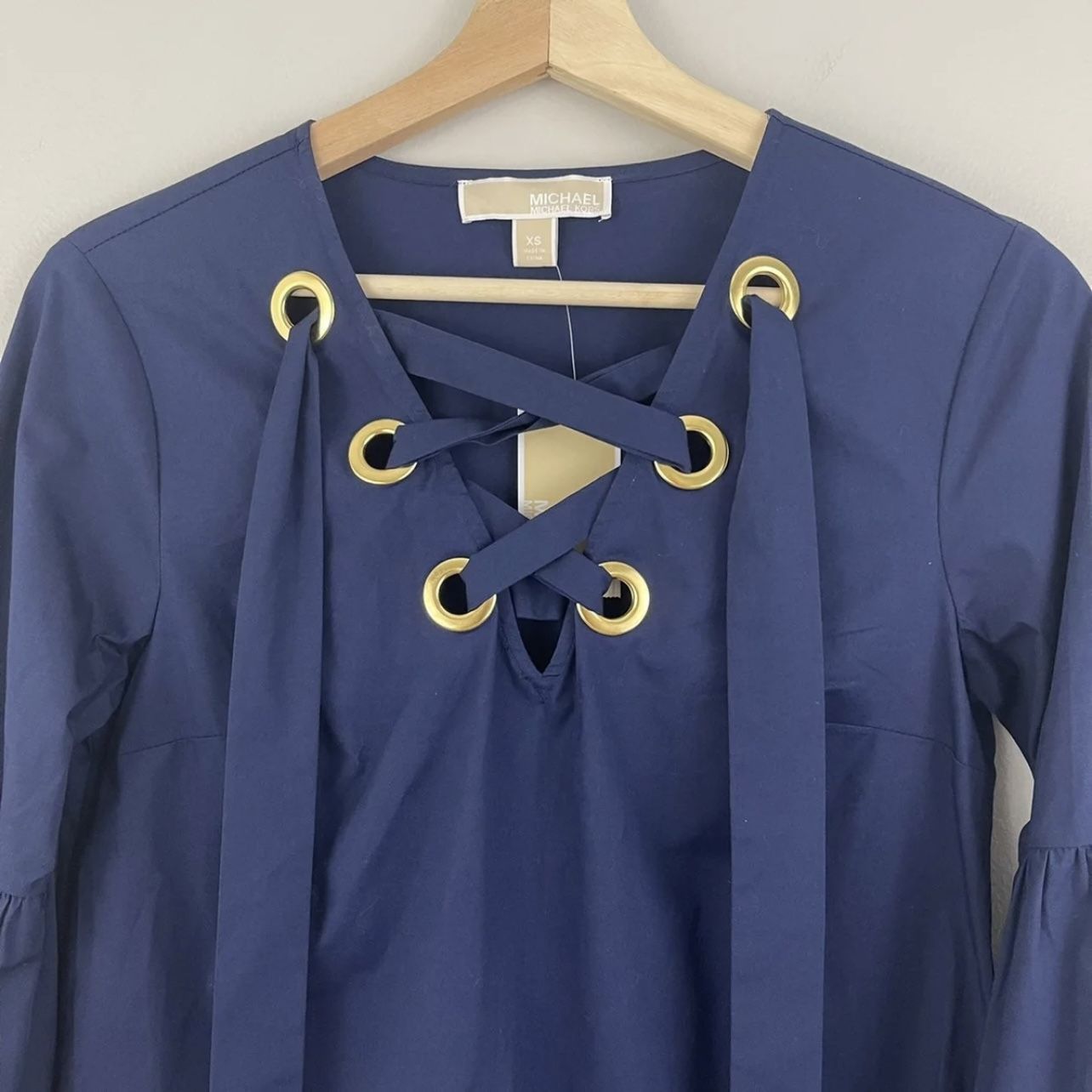 MICHAEL KORS True Navy Blue Lace Up Poplin Tunic NEW