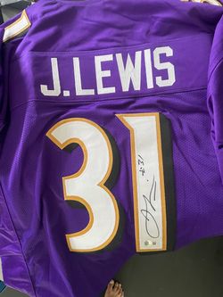 J. Lewis #31 Signed Purple Football Jersey