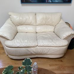 Comfortable Cream Leather Loveseat