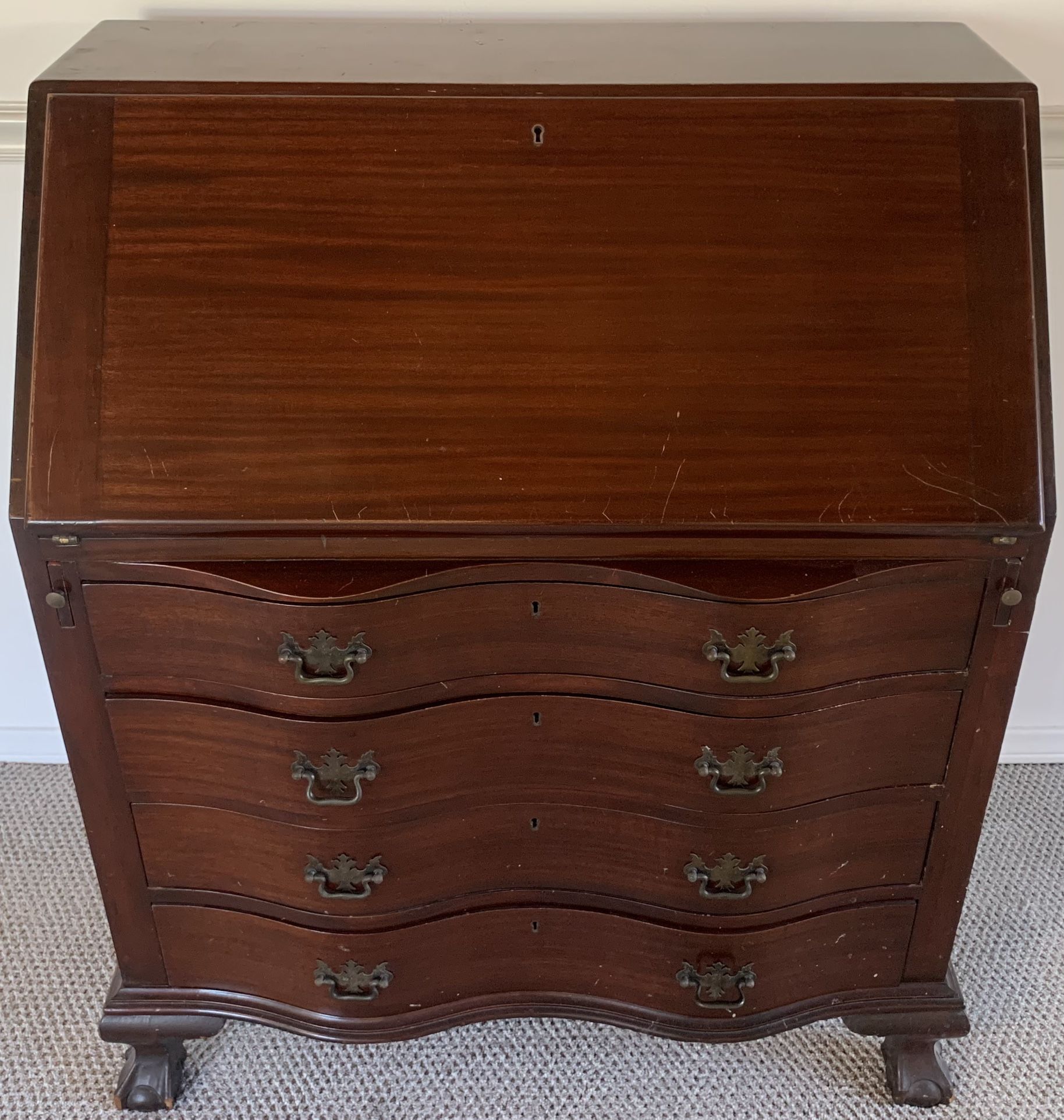 Antique 1930s Flame Mahogany Large Secretary Desk