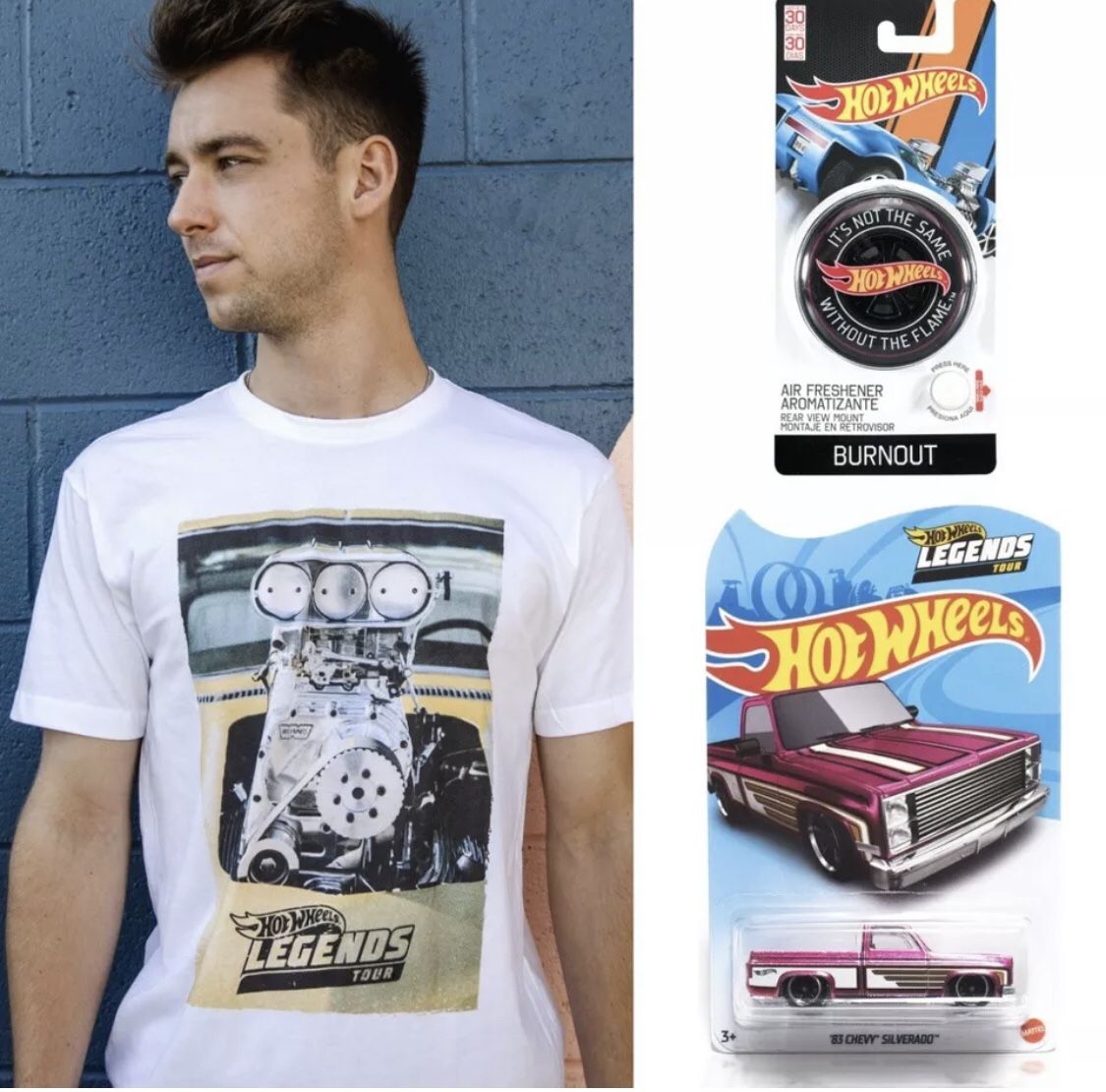 Hot Wheels 2021 Legends Tour Shirt v3 + '83 Chevy® Silverado + Air Freshener -XL