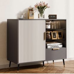 Fluted Sideboard Cabinet with Door and Drawer, Sideboard Buffet Cabinet with Storage