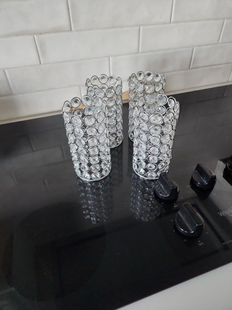 Set Of 4 Crystal Candle Holders 6.5" x 3"