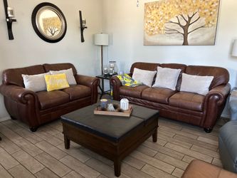 Real leather living set $350 and Big  dresser $345
