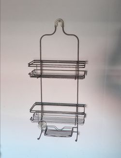 Never-Rust Aluminum Metal Hanging Shower Caddy Selves – Over-the-Showerhead Organizer – Includes Soap Basket – Silver