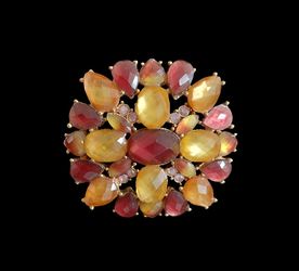 VTG Liz Claiborne Fall Colors Gold Tone Brooch Pin Faceted Rhinestones 