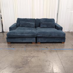 Deep Blue Corduroy L-Shaped Sectional Couch
