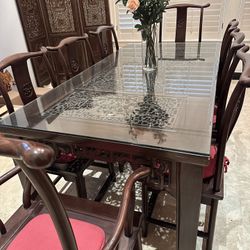 Wooden Carved 8 Seater Dining Table And Chairs