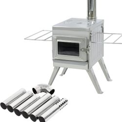 Camping Wood Stove, Portable Hot Tent Stove with Sectional Chimney Pipes, 304 Stainless Steel Wood Burning Stove for Tent Shelter and Cooking Heating