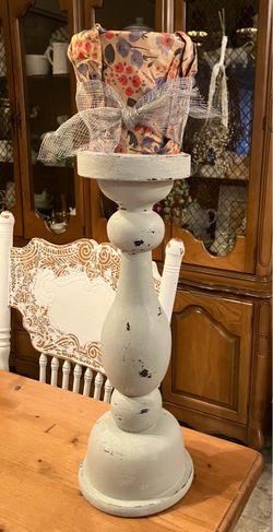Wood Candle Holder w/Glass Shade•Measurements in Photos