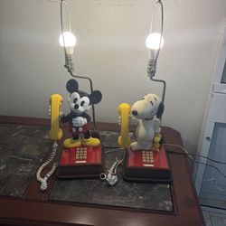 Mickey Mouse Phone ,and Snoopy Phone Lamp Vintage 