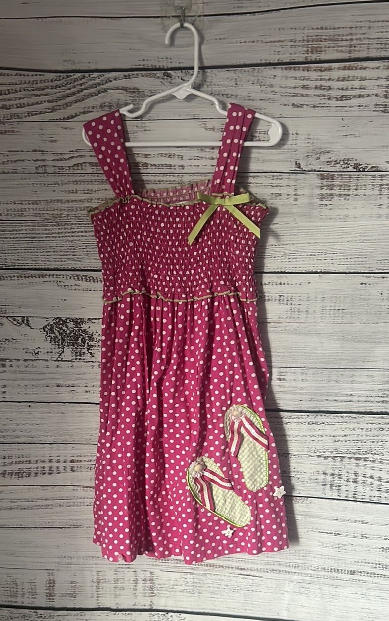 Bonnie Jean Pink Polka Dot Dress with flip flops size 6x