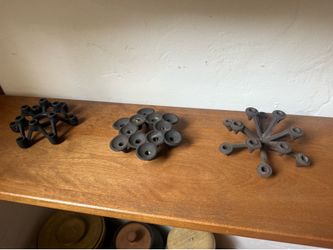 Vintage mid century wrought iron candle holders