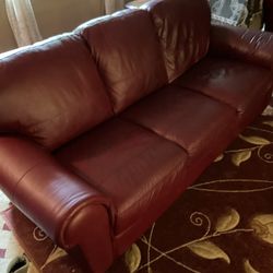 Gently Used Red Burgandy Leather Couch Sofa And Chair