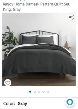 Damask Pattern Quilt Set, King, Gray
King 3pc coverlet set 