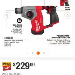 Milwaukee M12 FUEL 12V Lithium-Ion Brushless Cordless 5/8 in. SDS-Plus Rotary Hammer Drill (Tool-Only)