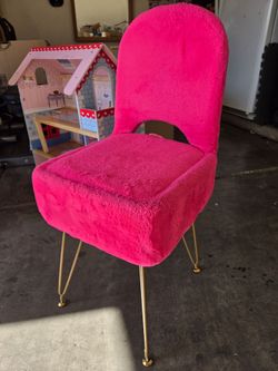 Hot Pink Faux Fur Accent Chair Gold Legs