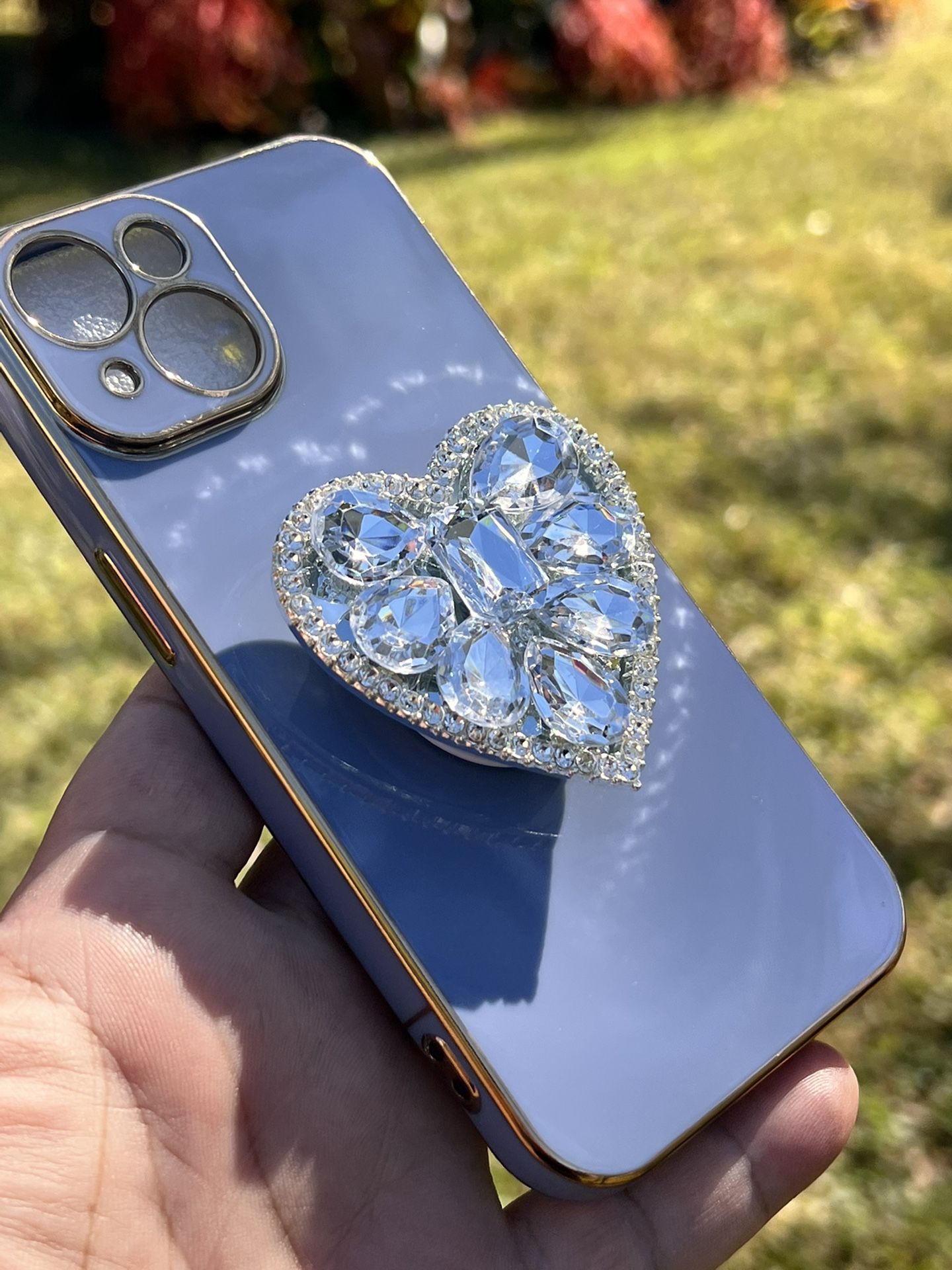 Luxury Heart Diamond Stand Case For iPhone 15, 15 Pro and 15 Promax with three-dimensional rhinestone love heart Fully wrapped shockproof