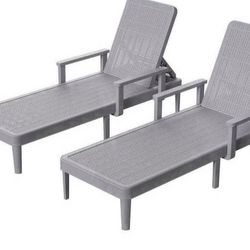 Chaise Lounge Chair Outdoor Set of 2-Position Adjustable Backrest, Armrest, Waterproof, 300lbs Weight Capacity for Pool, Resin, Lig