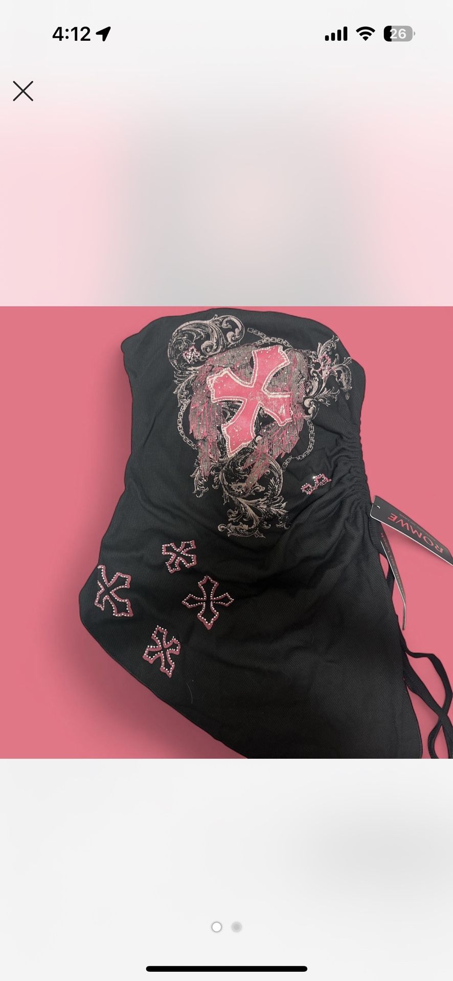 Black & pink vintage Y2K rave top #goth #grunge #aesthetic #punk # cross #rhinestones