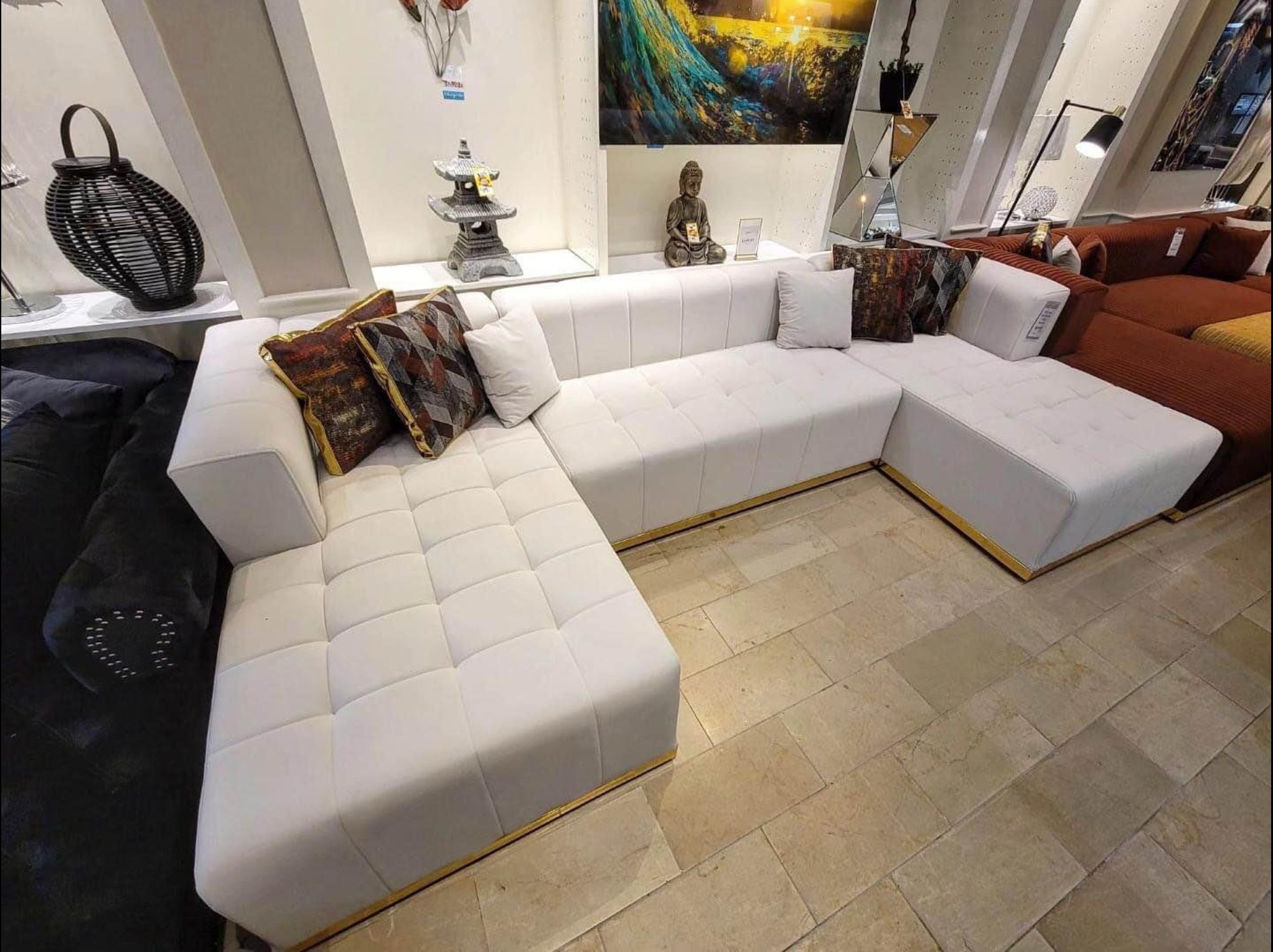 11 Feet Long Gold White Sectional