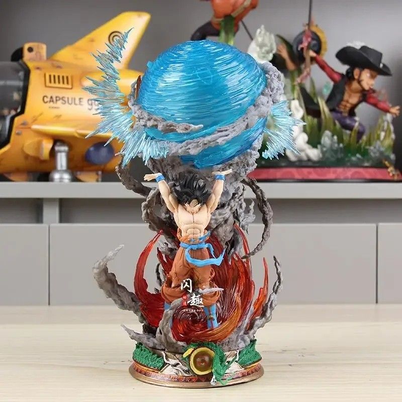 9" Dragon Ball Z Goku Son Gokou Statue Figure w/LED Lamp Genki Dama Spirit Bomb