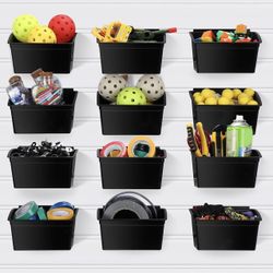 Unittype 12 Pcs Storage Bin Plastic Slatwall Bins for Slatwall Organizer Containers Garage Accessories(Black)