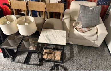 Furniture Bundle – Accent Chair, 3 Chairs, Side Tables, Lamps & Decor