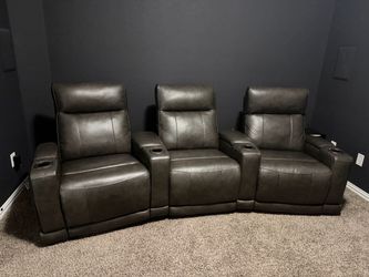 Issac Leather Power Chair Reclining Home Theater Seating - 3 Seats