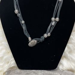 Black Suede And Silver Beads Choker Necklace 