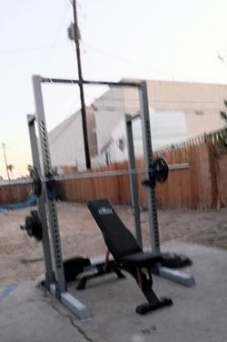 Heavy-Duty Power Rack squat stand & Adjustable Weight Bench Set + Olympic Weights
