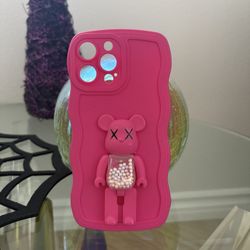 iPhone 13 Pro Max Hot Pink Phone Case with Cool Bear Stand