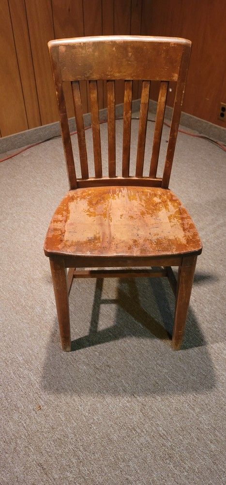 Vintage Solid Oak Slat Back Side Chair