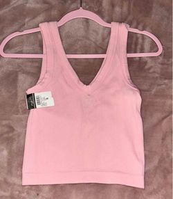 New! Women’s Rue21 Pink Ribbed V Neck Active Wear Cropped Tank Top Size Small
