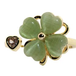 Spinning Four Leaf Clover Green Moonstone Adjustable Ring 143