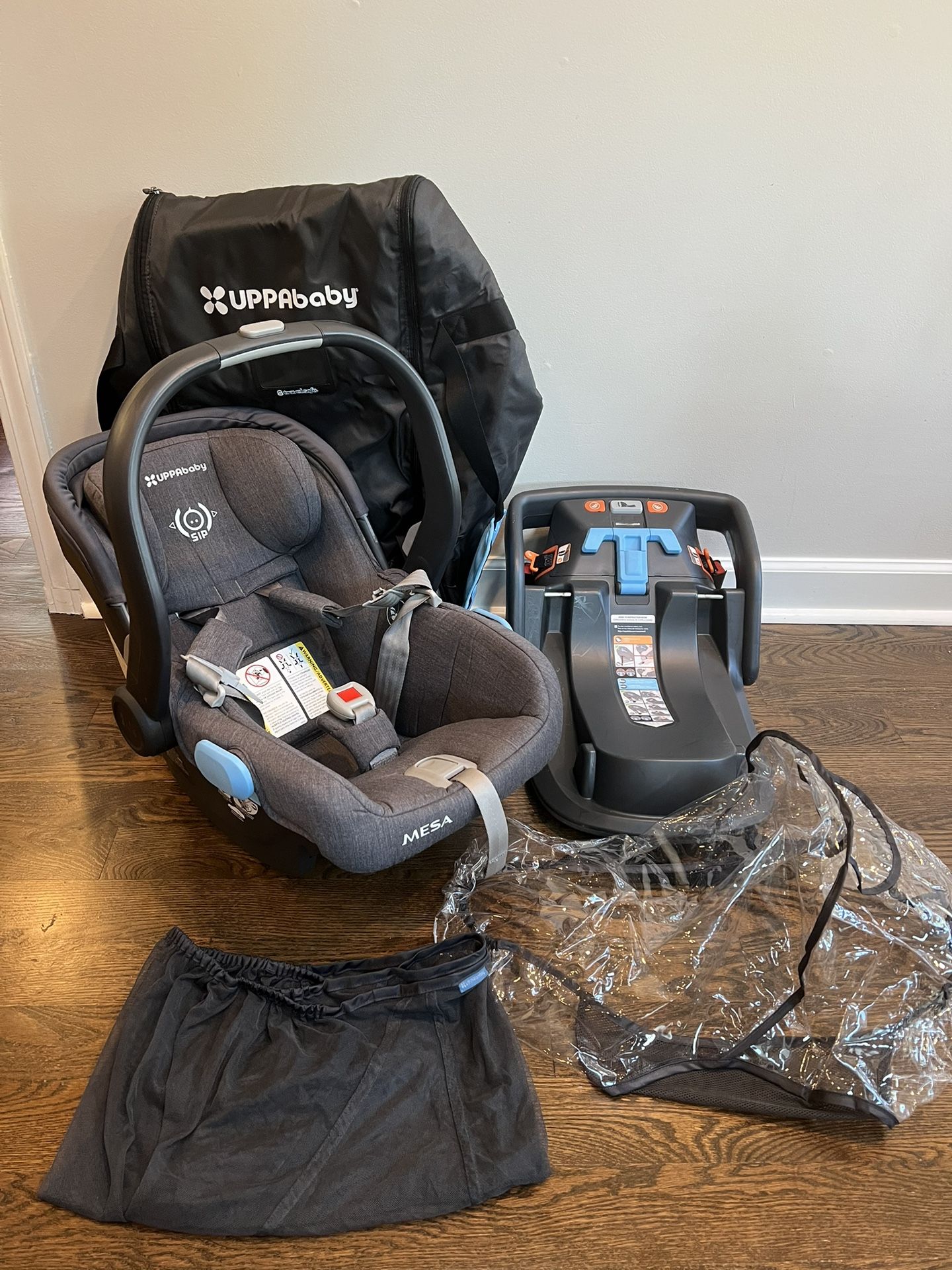 UPPAbaby MESA Infant Car Seat with Base, Travel Bag, Seat Wedge, Rain Shield and Bug Shield
