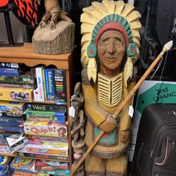 Vintage BIG 5’ ft Tall WOOD NATIVE AMERICAN INDIAN STATUE 