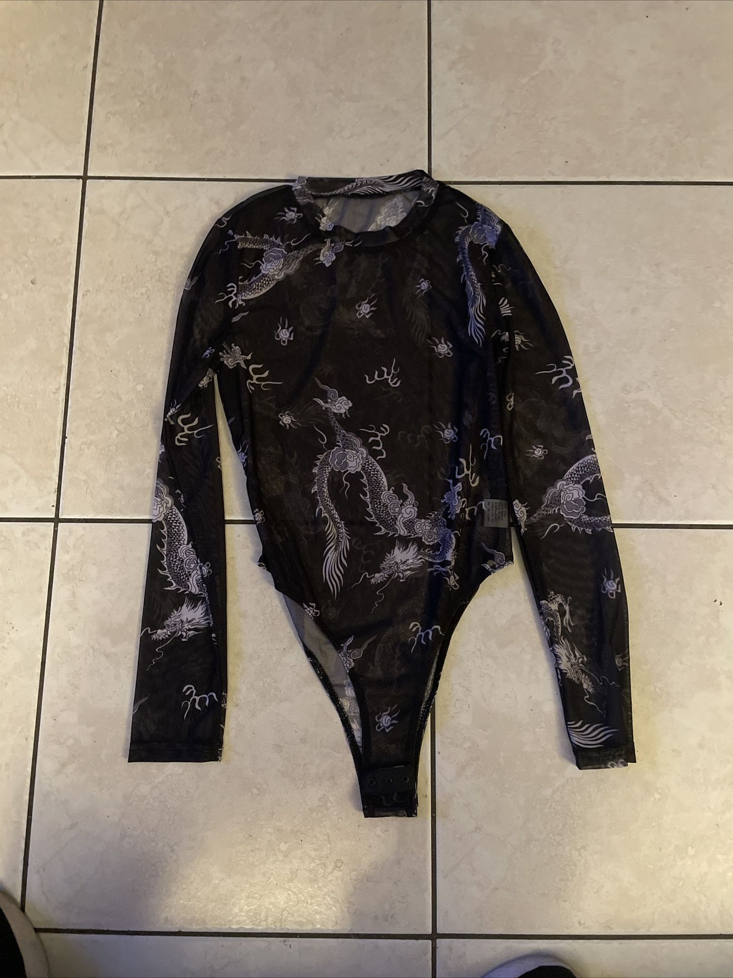 Bodysuit Long Sleeve Brown Black With Nice Designs. Womens Medium