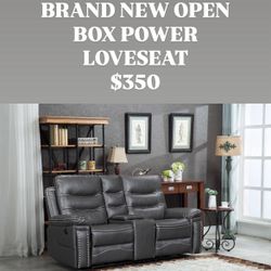 Brand New Gray Power Loveseat Recliner With Nailhead trim & Cup holders 