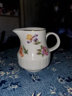 Small vintage floral creamer pitcher with gold trim