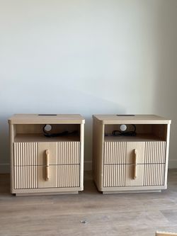 Brand New In Box！ $49 each Light Oak Nightstand with Built-in Charging Station – Modern Bedside Table