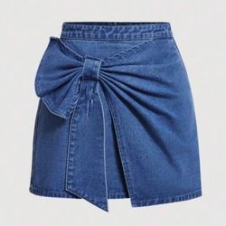 Bowknot Mini Blue Jean Skirt XL Brand New