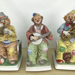 Vintage Melody In Motion Clown Musicians Hand Made & Painted Porcelain decor