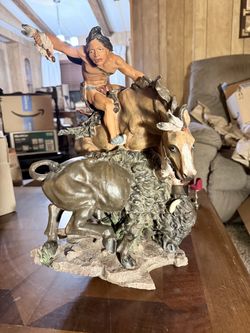 Native American Buffalo Hunt Figurine Sculpture