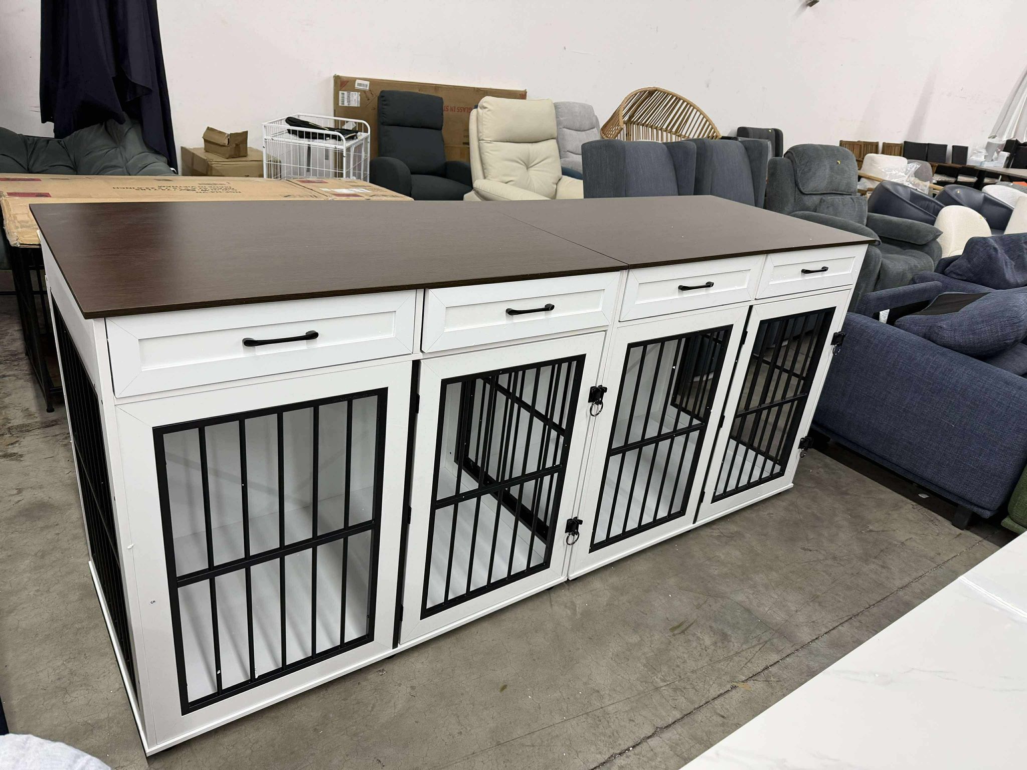 87”Dog Crate Furniture for 2 dogs, Wooden Double Crate with Door