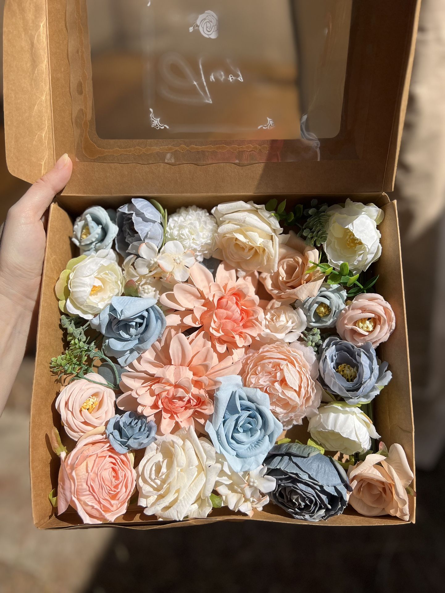 Pink Peachy Pink Blue Artificial Flowers with Stems For DIY Wedding Decor, Centerpieces, Baby Shower, Bridal Shower, Wedding 