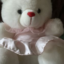 Cute White Teddy Bear In Pink Outfit