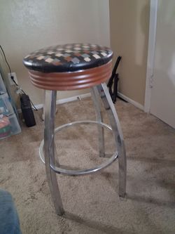 Retro Chrome Bar Stool with Patterned Seat