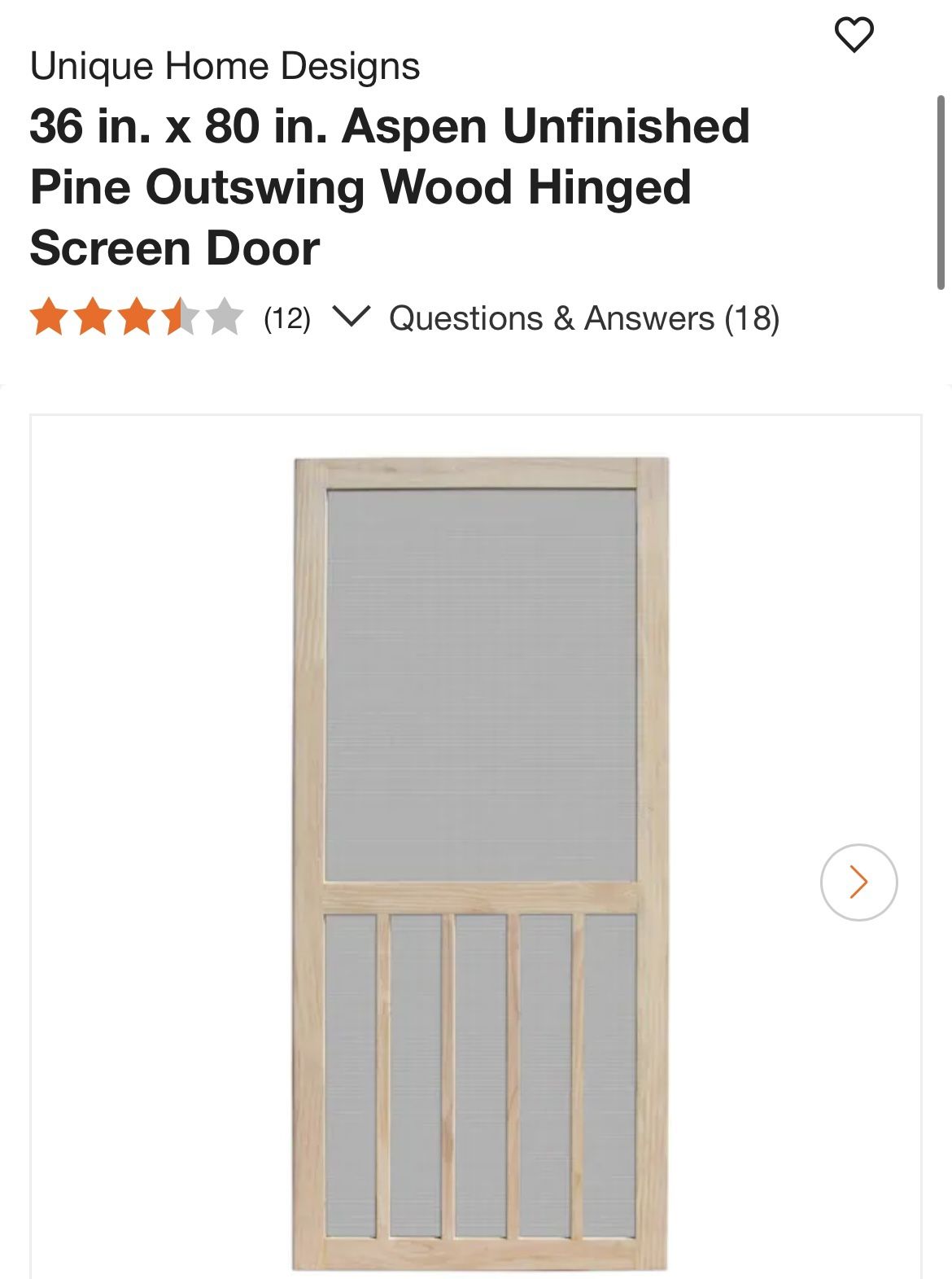 Unique Home Designs 36 in. x 80 in. Aspen Unfinished Pine Outswing Wood Hinged Screen Door